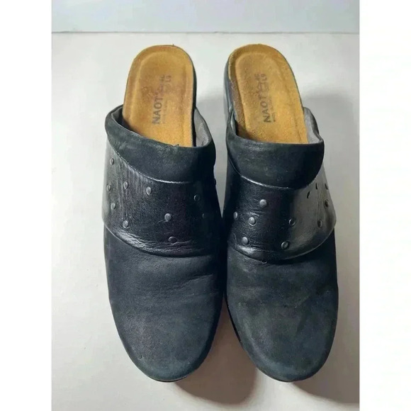 Naot Black Leather Studded Mules